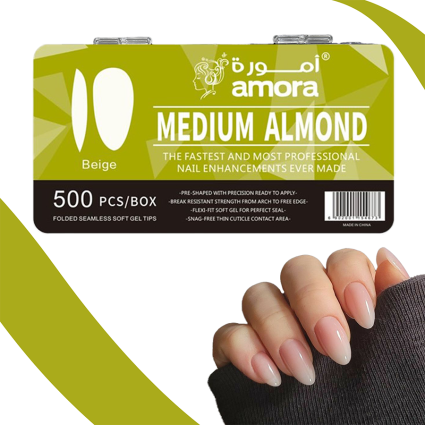 Amora Nail Tips Collection – Almond Shape Beige Artificial Nail Extensions – 500 Pcs