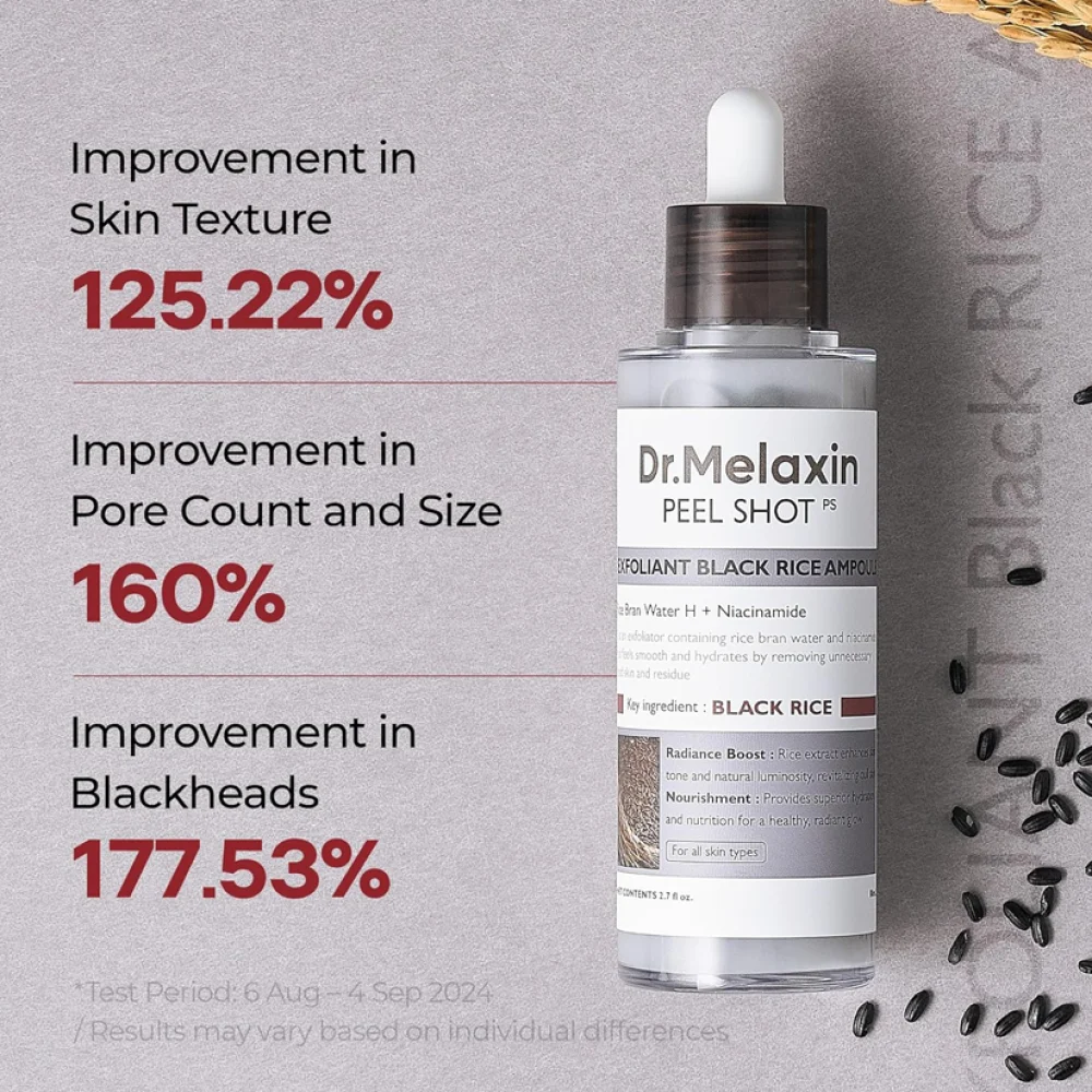 Dr. Melaxin Peel Shot Exfoliating Black Rice Ampoule – Smoothing, Refining & Radiance Care – 80 ml - الصورة 2