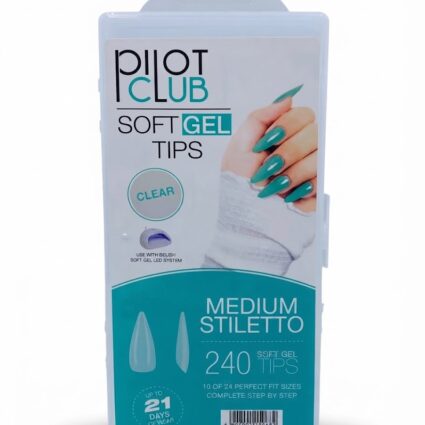 Pilot Club Medium Stiletto Nail Tips – Clear Artificial Nail Extensions – 240 Pcs