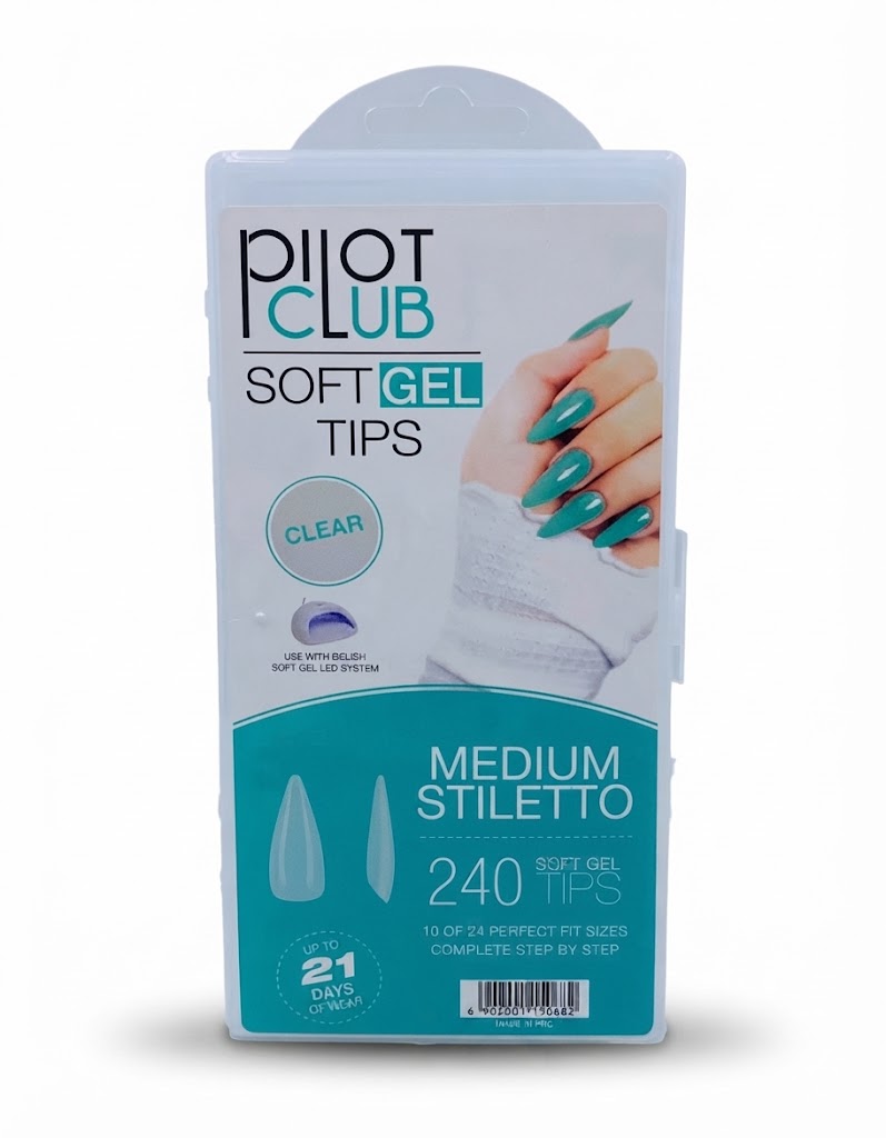 Pilot Club Medium Stiletto Nail Tips – Clear Artificial Nail Extensions – 240 Pcs