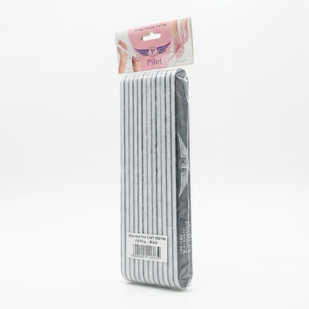 Pilot Nail Files 100/180 Grit – Professional Double-Sided Nail Files – Black, 12 Pcs