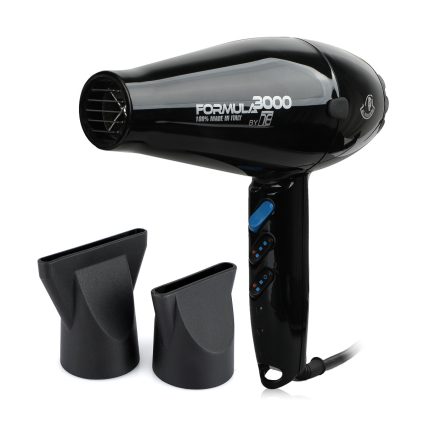 Formula 3000 Professional Hair Dryer – Powerful Blow Dryer with Cool Shot, 2 Speed & Heat Settings, Anti-Slip Grip & 2 Styling Nozzles – Black