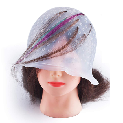 Reusable Silicone Highlighting Cap for Hair – White Bleaching Cap with Hook for DIY Hair Coloring, Frosting & Lowlights – Professional Hair Dye Tool for Salon or Home Use