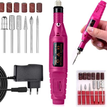YM-100 Electric Nail Drill Machine – Adjustable Speed Professional Nail File with 6 Drill Bits for Acrylic, Gel Nails & Nail Art