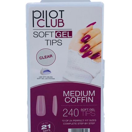 Pilot Club أطراف أظافر صناعية متوسطة بشكل Coffin – شفافة لتمديد الأظافر، 240 قطعة