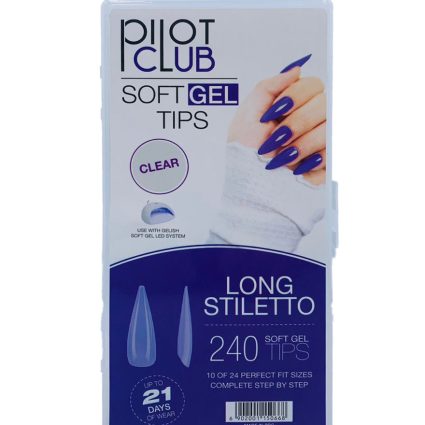 Pilot Club Long Stiletto Nail Tips – Clear Artificial Nail Extensions – 240 Pcs