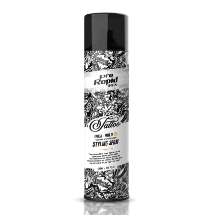 Prorapid Tattoo Series Hair Spray 05 – 400 ml  Strong Hold, Long-Lasting, Residue-Free Styling Spray for All Hair Types