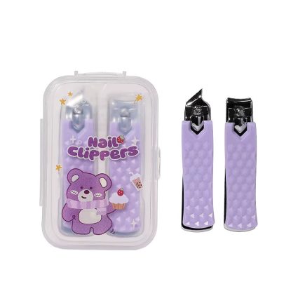 SY349 Stainless Steel Nail Clipper Set – 2 Pcs Flat & Diagonal/Curved Nail Cutters with Storage Box