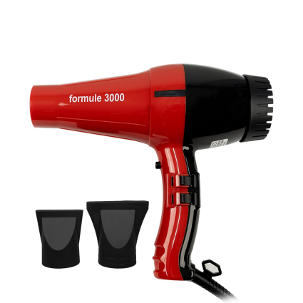Formula 3000 Professional Hair Dryer – Powerful Blow Dryer with Cool Shot, 2 Speed & Heat Settings, Anti-Slip Grip & 2 Styling Nozzles – Red
