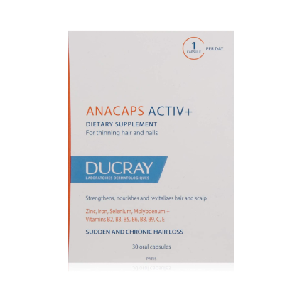 Ducray Anacaps Activ+ Food Supplement – Hair Strengthening & Hair Loss Support – 30 Capsules