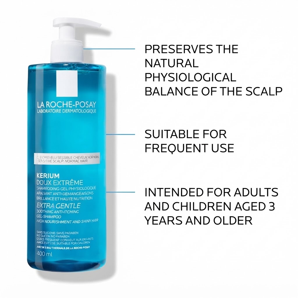 La Roche-Posay Kerium Doux Extreme Physiological Shampoo-Gel – Gentle & Soothing Daily Shampoo for Sensitive Scalp – 400 ml - Image 2